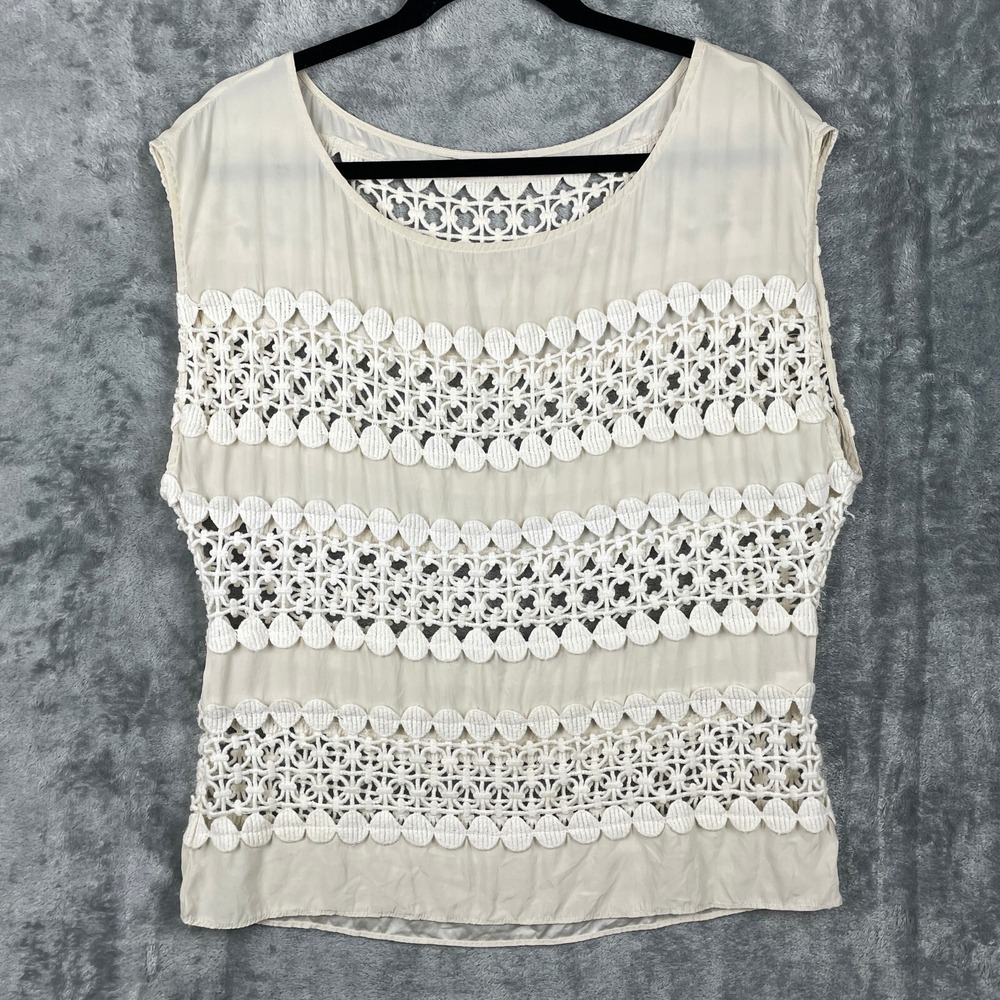 Anthropologie The Addison Story Top Small Cream Crochet Boho Beachy 100% Silk